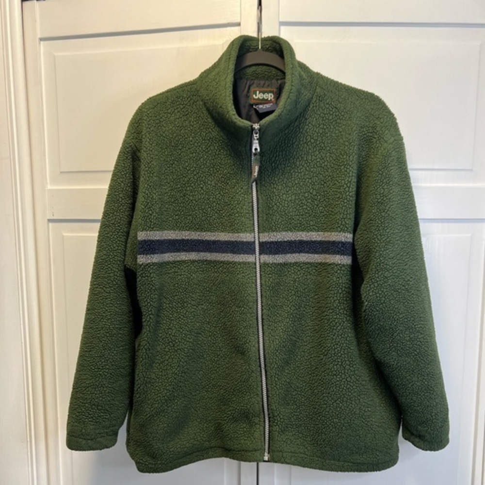 Jeep Men’s Sherpa Jacket Size Men’s Medium Color Green/Blue/Gray